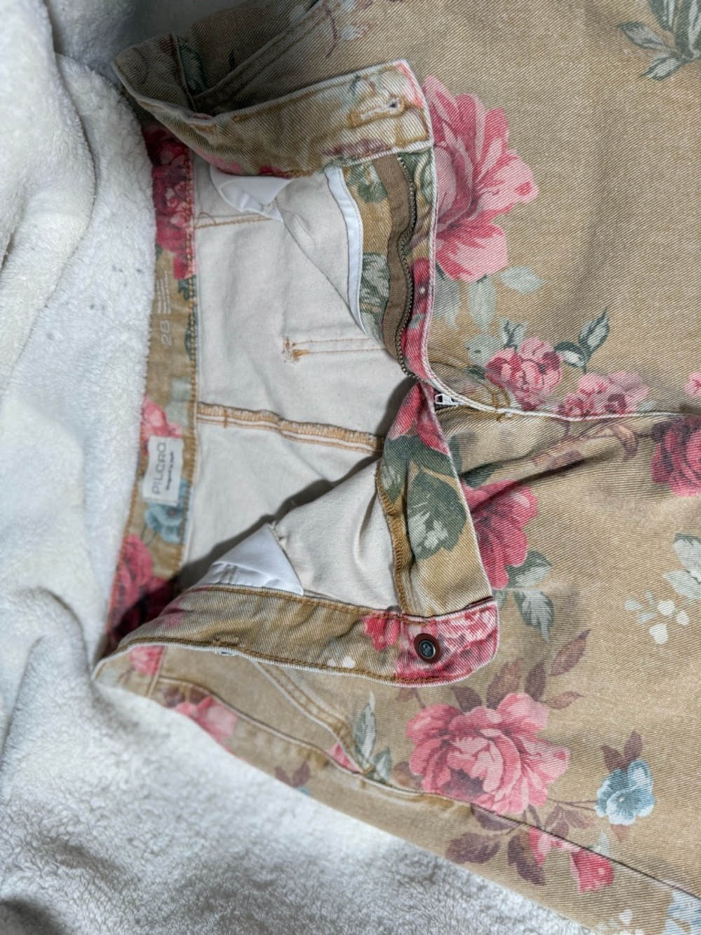 Pilcro Wide Leg Floral Print Pants in Camel with Rose Accents - Picture 5 of 5